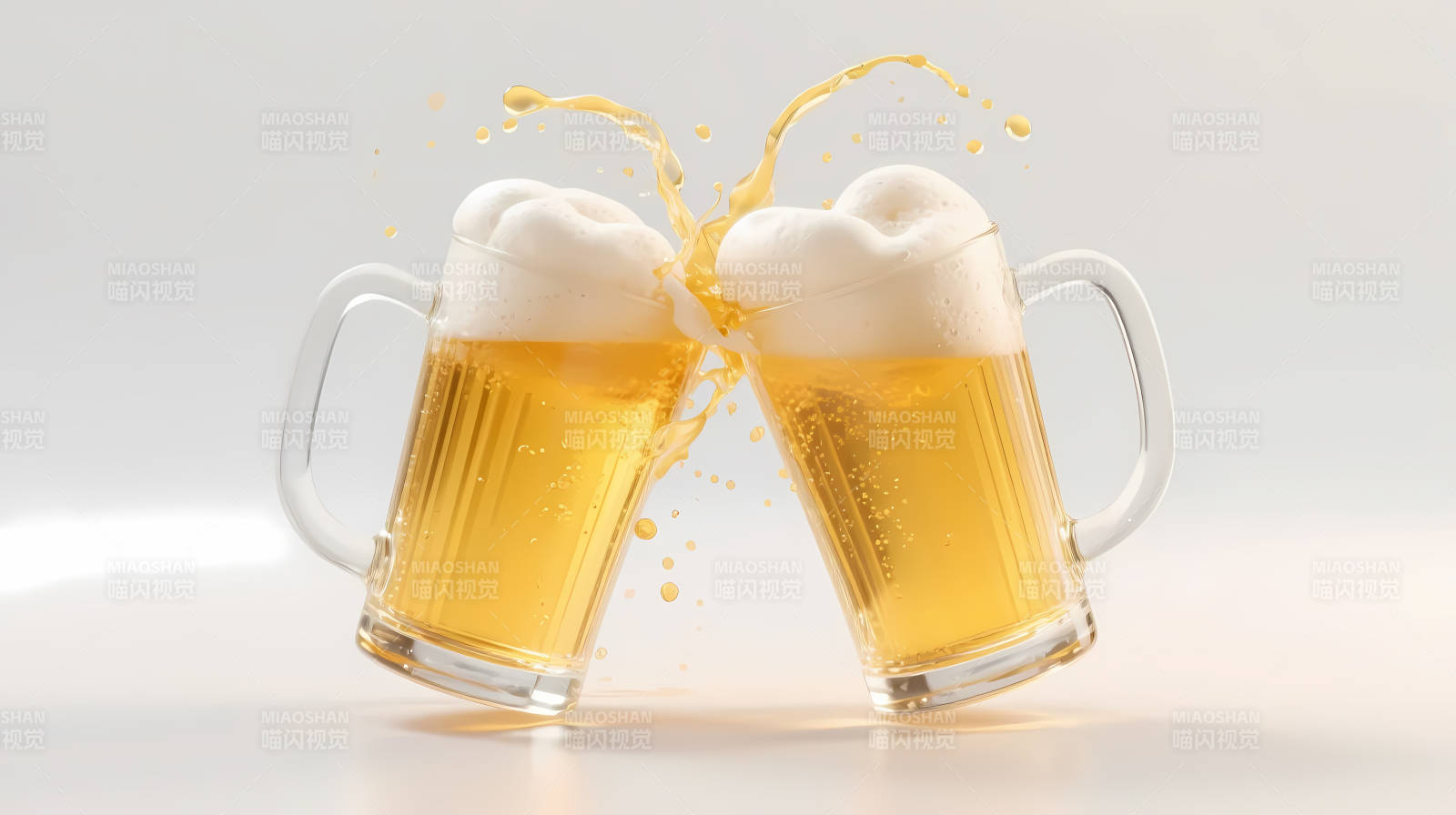 啤酒碰杯 泡沫飞溅图片