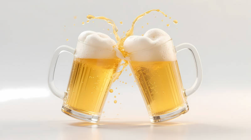啤酒碰杯 泡沫飞溅图片