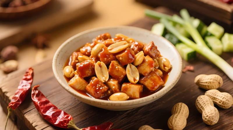 宫保鸡丁配花生辣椒图片