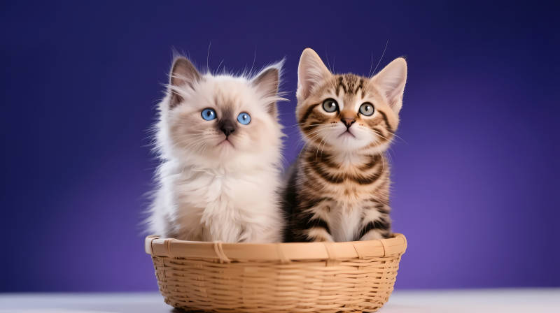 双猫同篮 萌态十足图片