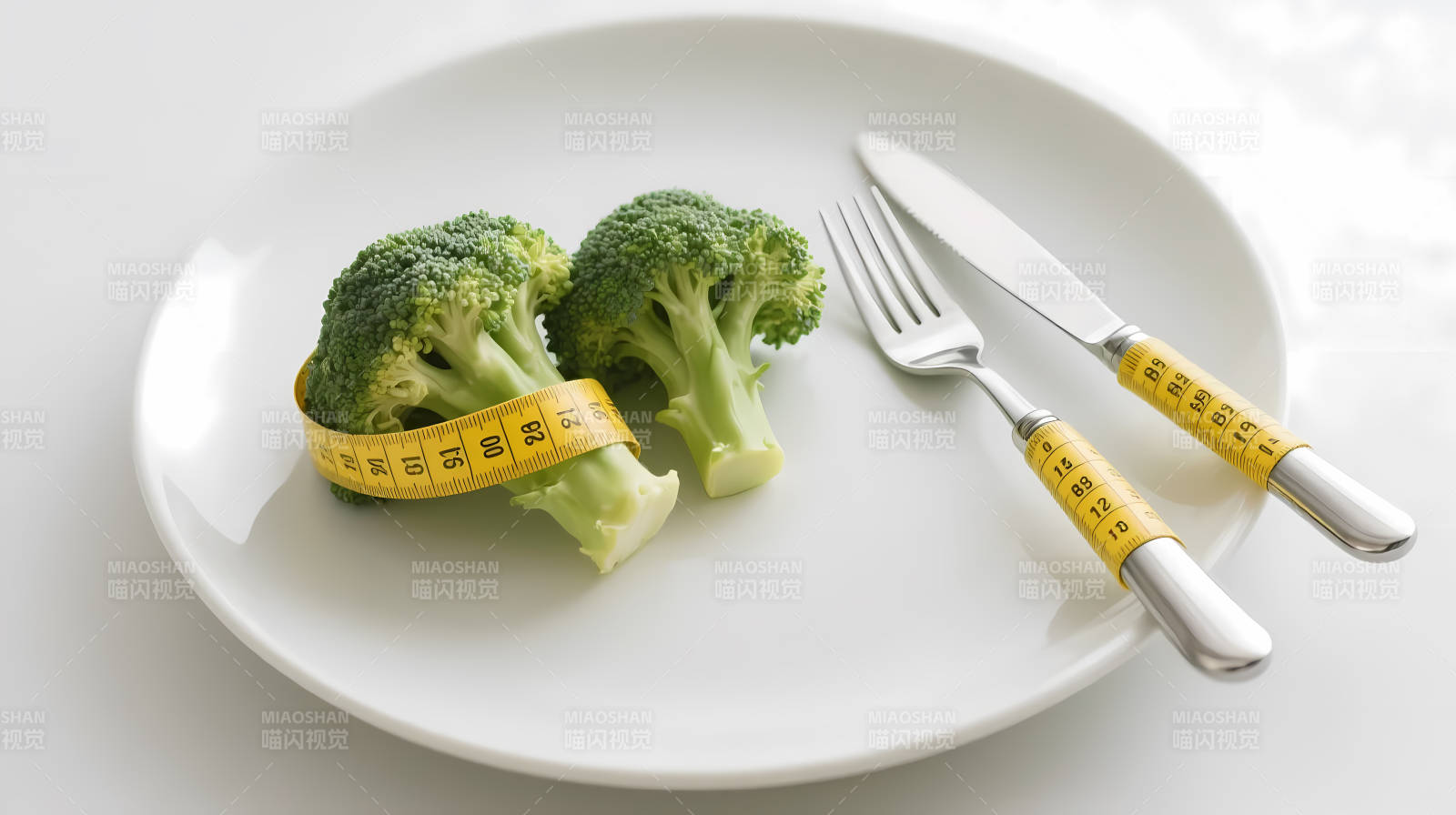 西兰花配卷尺 健康饮食象征图片
