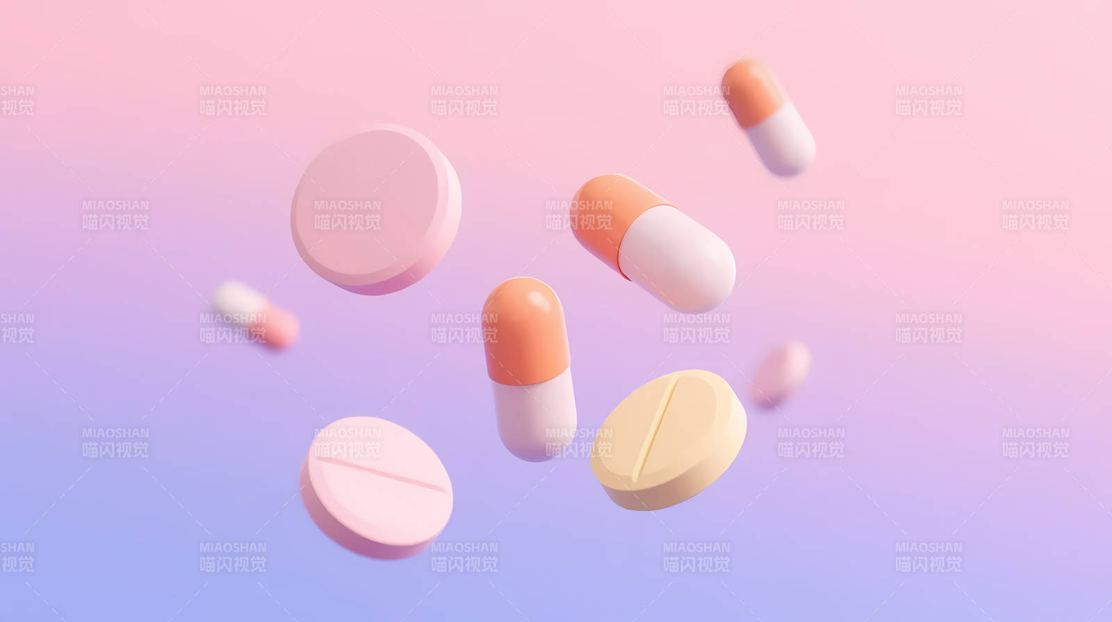 药片胶囊悬浮梦幻背景图片