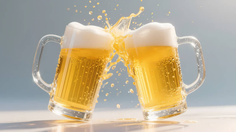 啤酒碰杯 泡沫飞溅图片