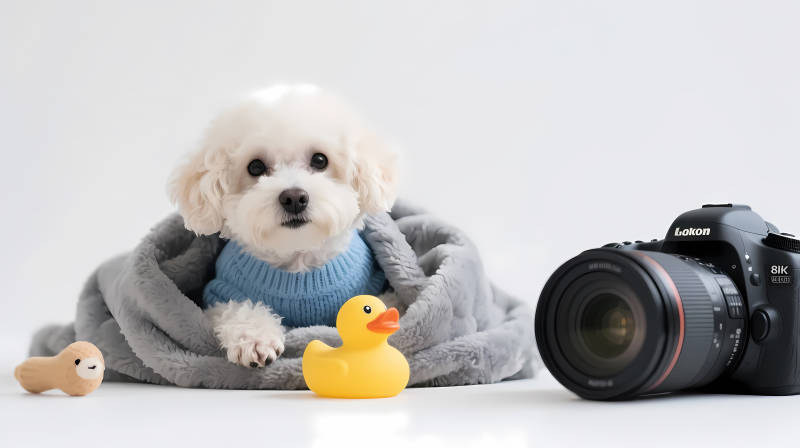 萌犬裹毯拍写真图片