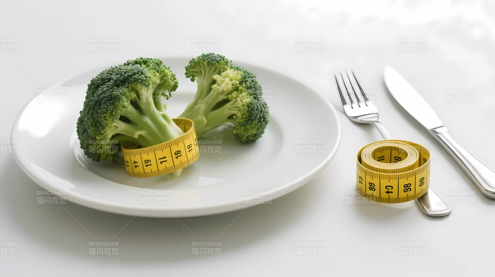西兰花配卷尺 健康饮食象征图片