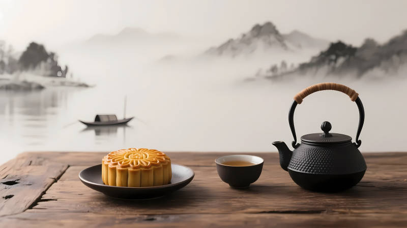 月伴茶香 山水入画图片
