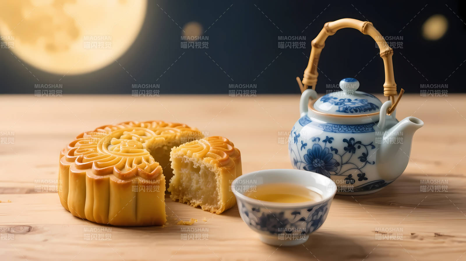 月夜茶伴月饼香图片