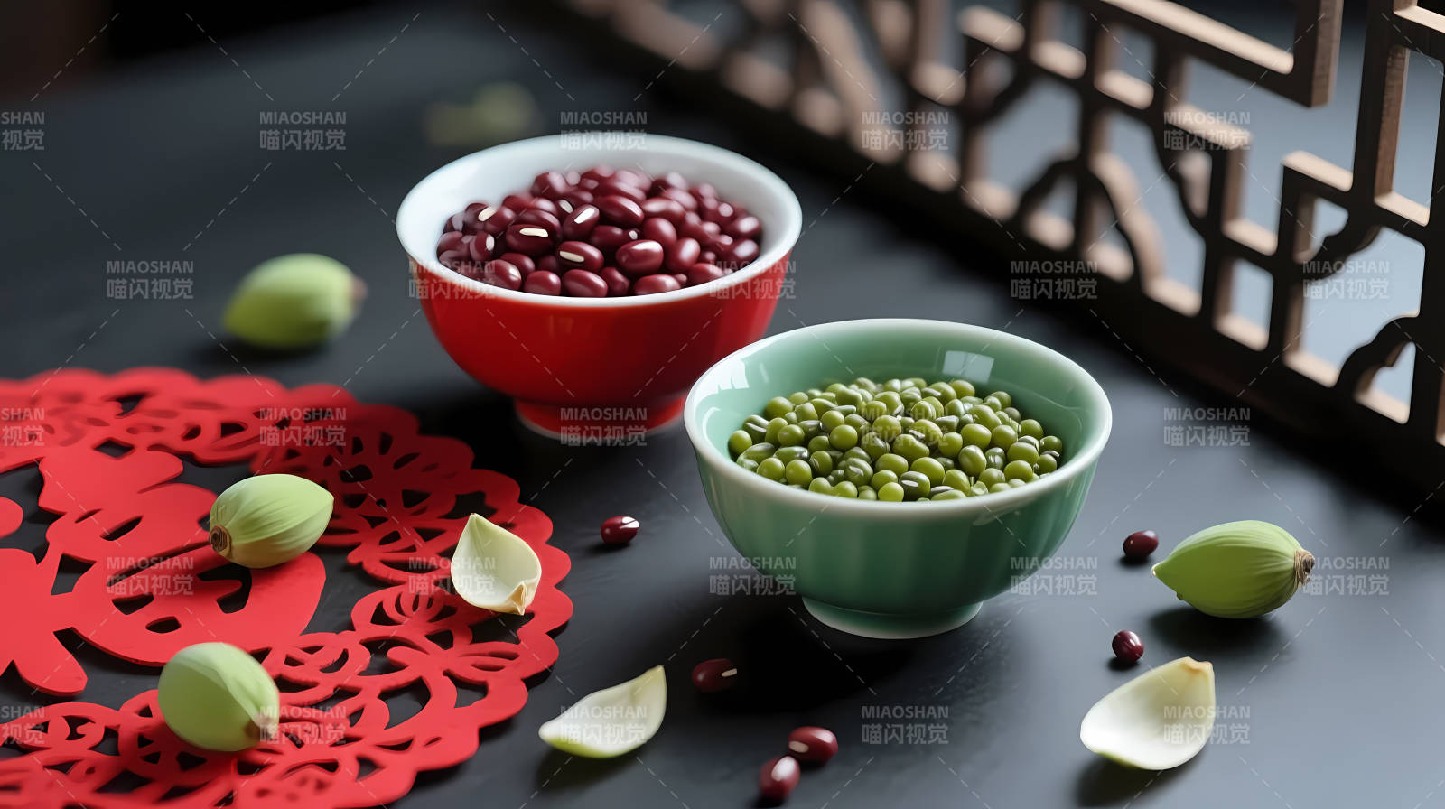 红豆绿豆配剪纸 雅致中式风图片