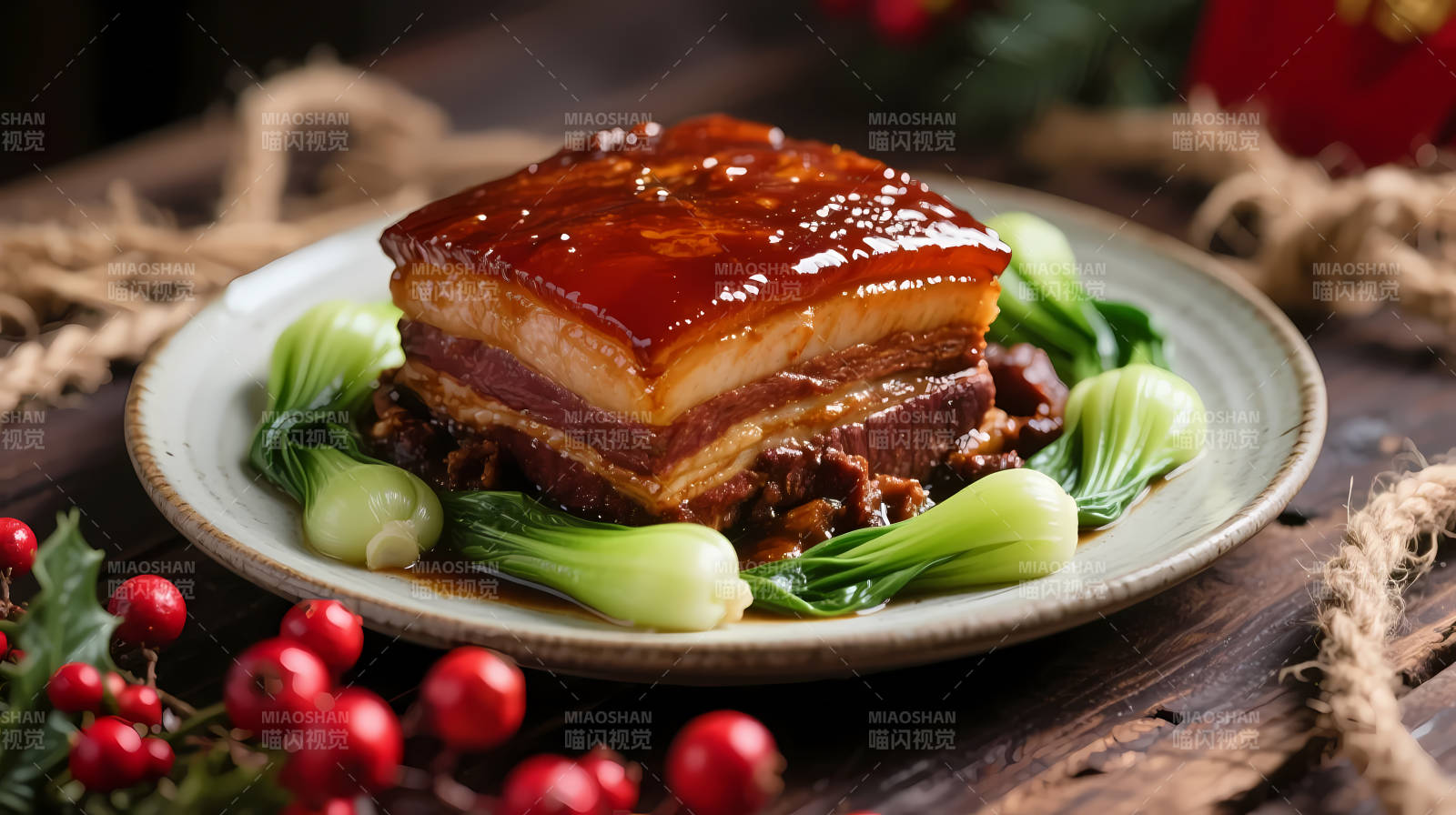 红烧肉配青菜 色香味俱全图片