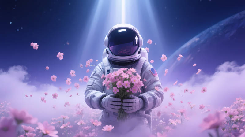 宇航员捧花 星空下的浪漫图片
