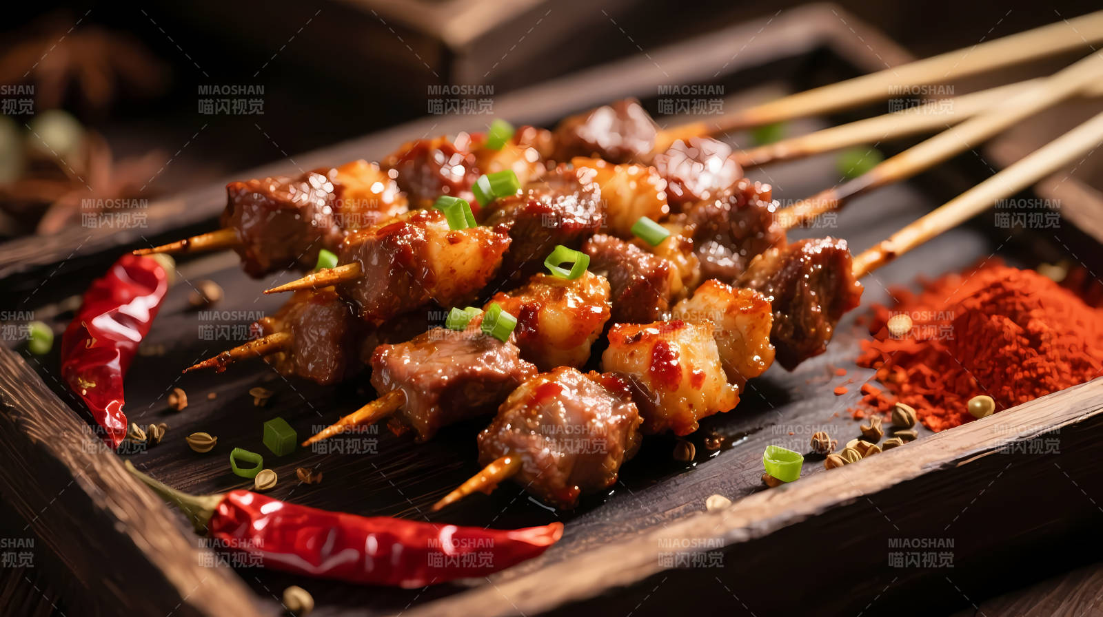 香辣烤肉串 诱人美味图片