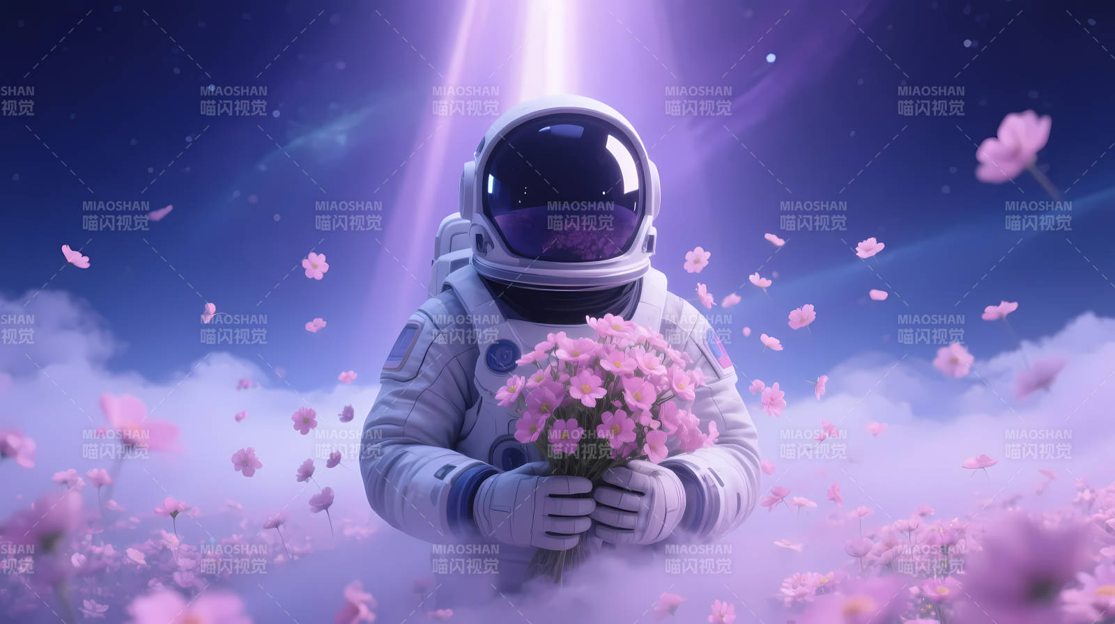 宇航员手捧花束 梦幻星空图片