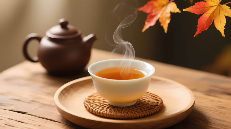 秋茶暖香 枫叶伴茗图片