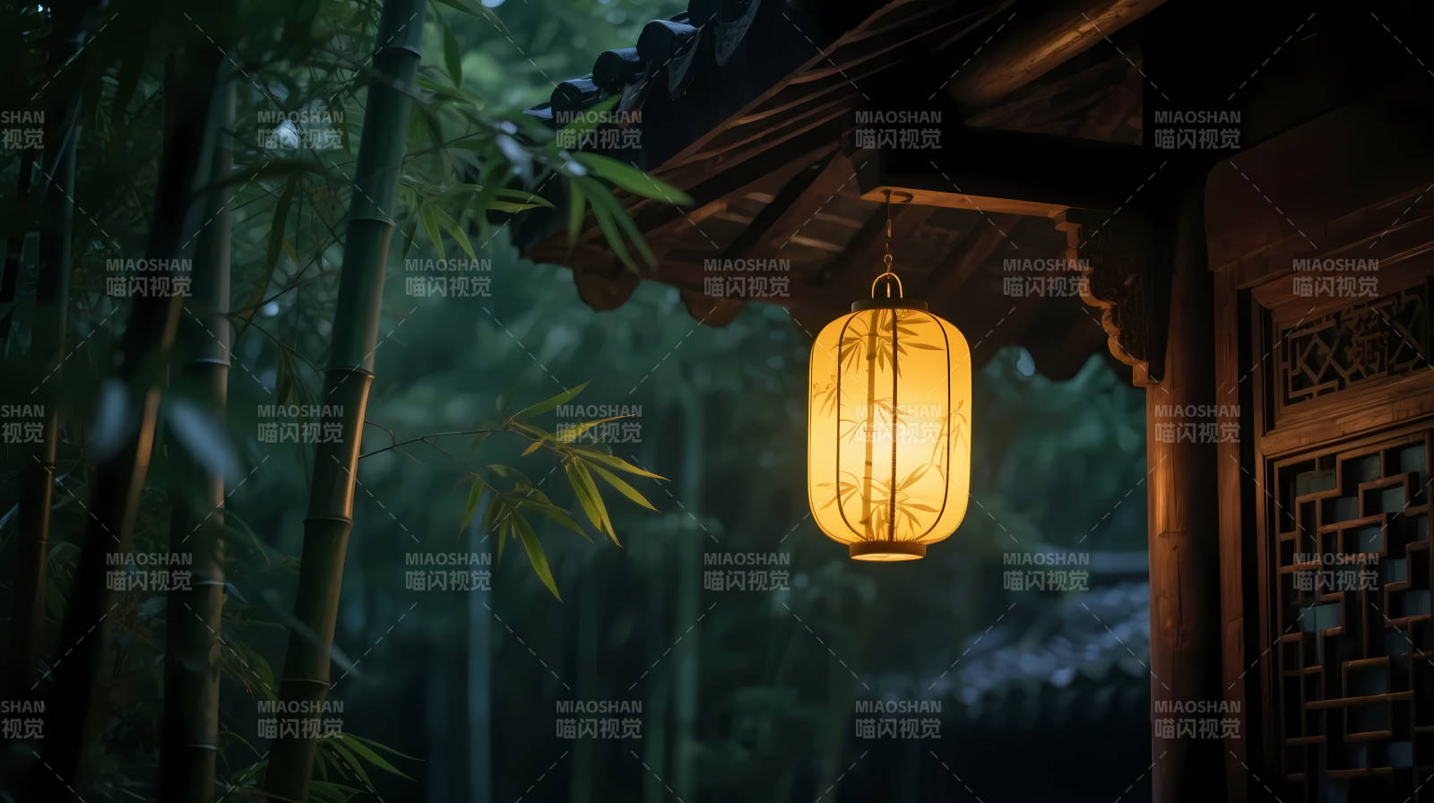 竹影灯昏 古檐夜静图片