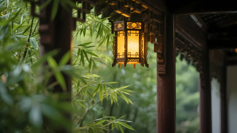 竹影灯笼古韵幽图片