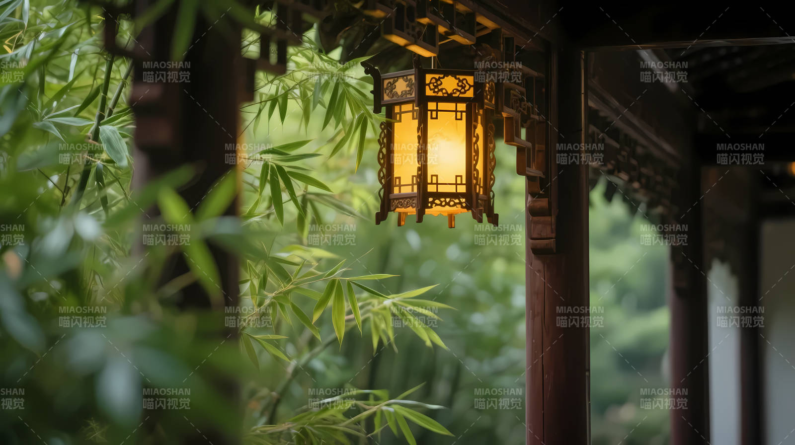 竹影灯笼古韵幽图片
