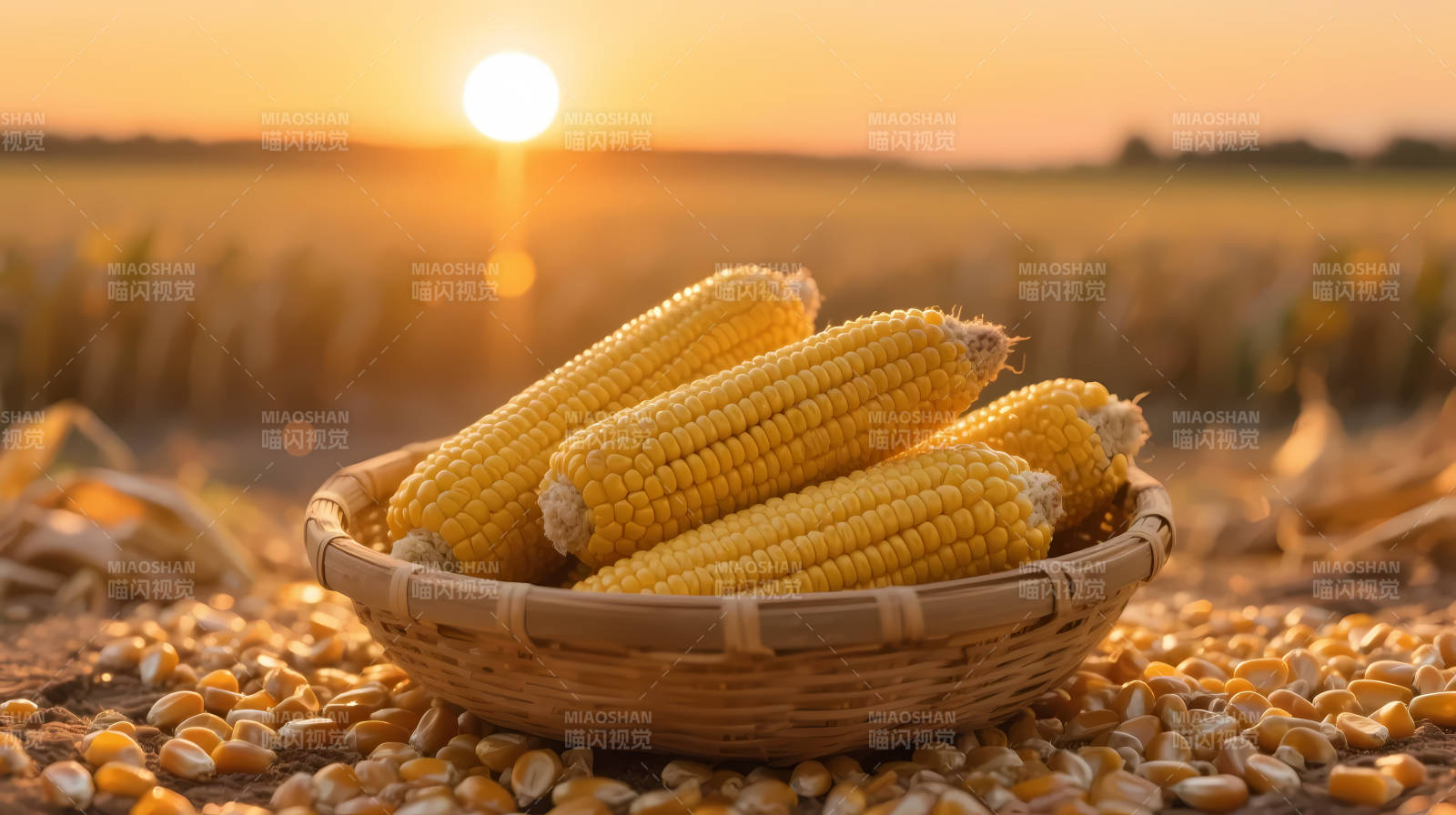 夕阳下的玉米丰收篮图片