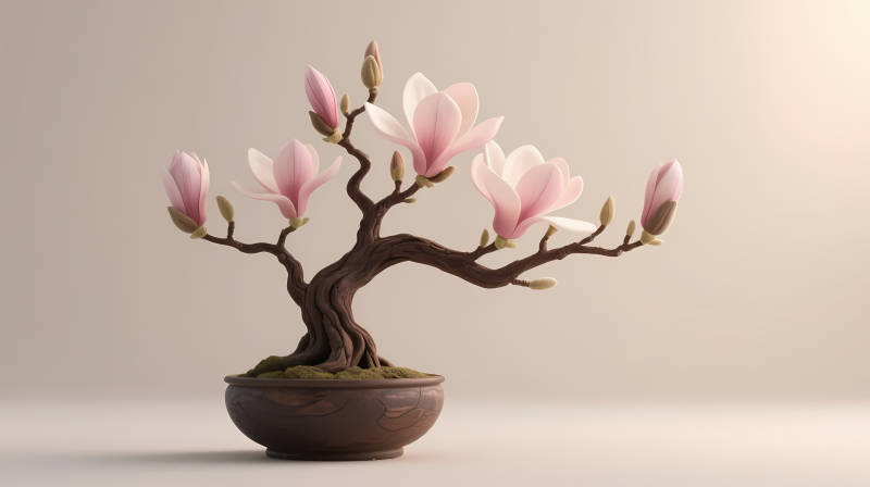 玉兰盆景 粉花绽放图片