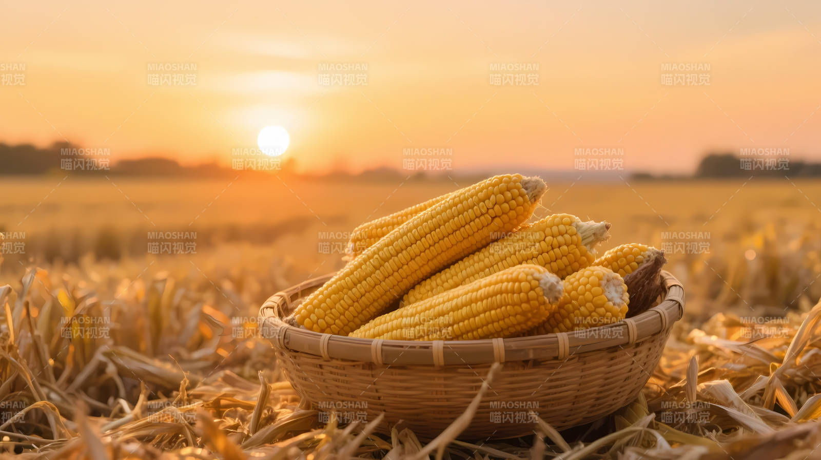 夕阳下的玉米丰收篮图片