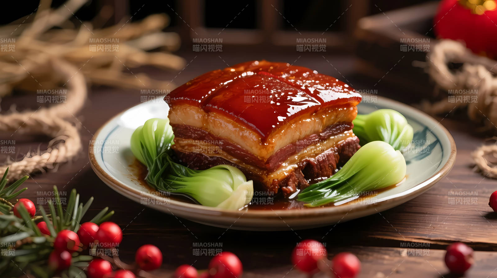 红烧肉配青菜 年味十足图片