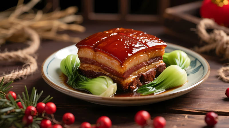 红烧肉配青菜 年味十足图片