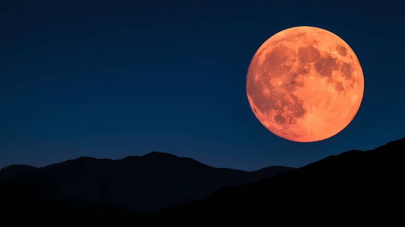 红月悬山夜 静谧如诗画图片