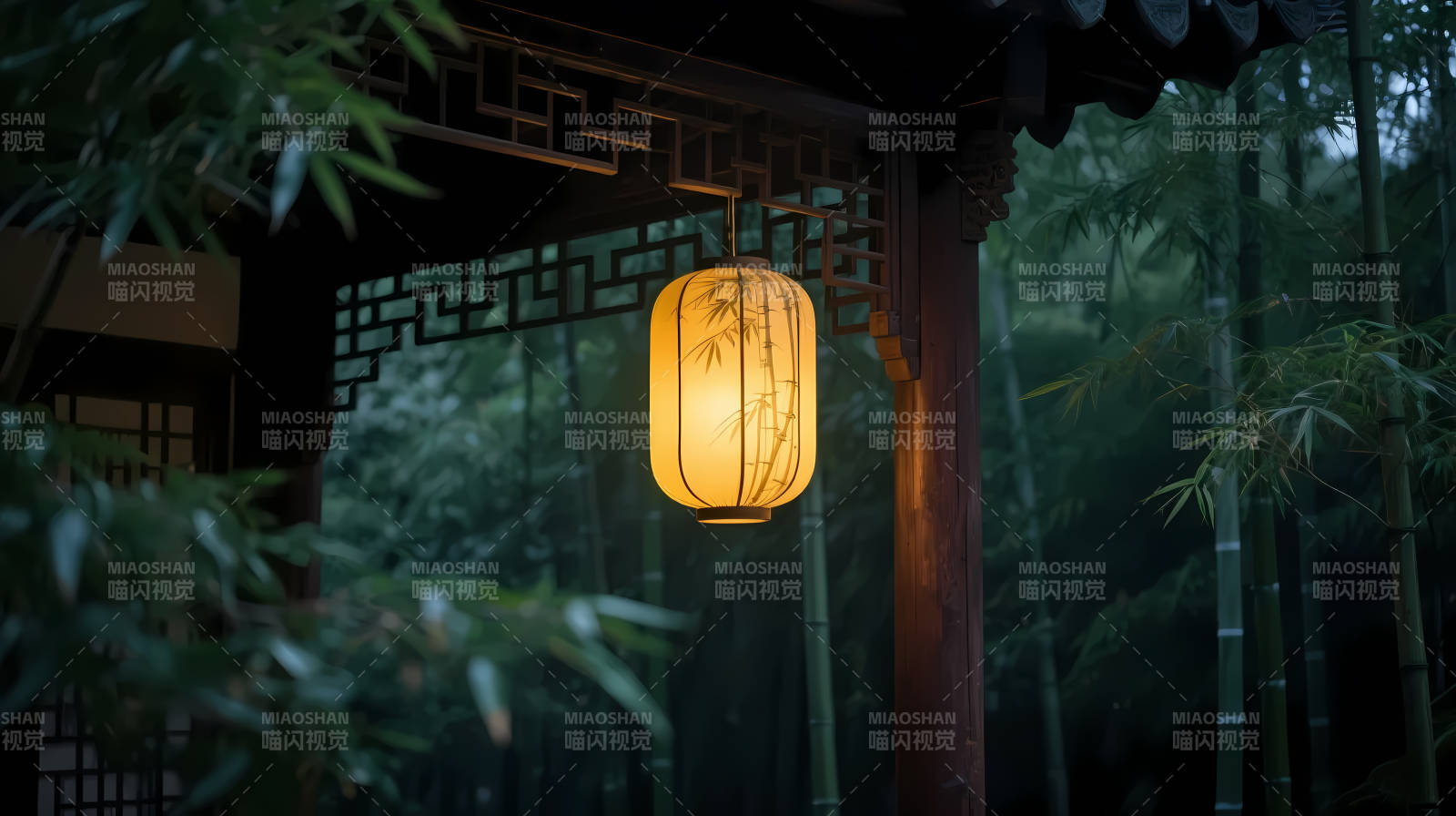 竹影灯笼夜 古韵幽静处图片