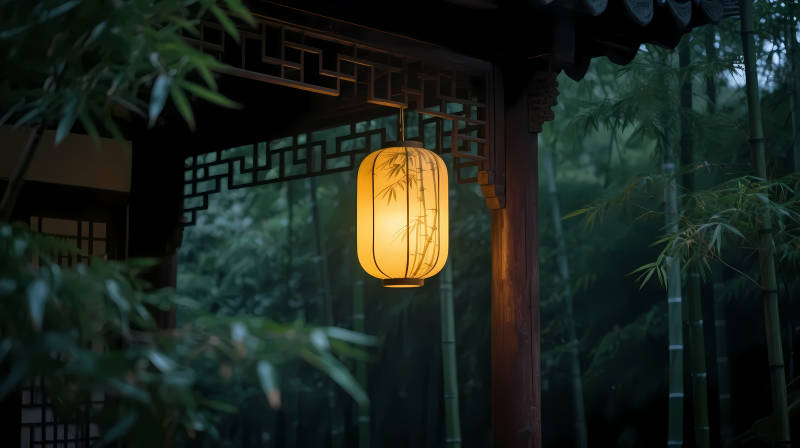 竹影灯笼夜 古韵幽静处图片