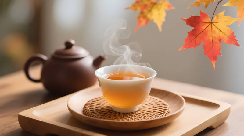 秋茶暖香 枫叶伴茗图片