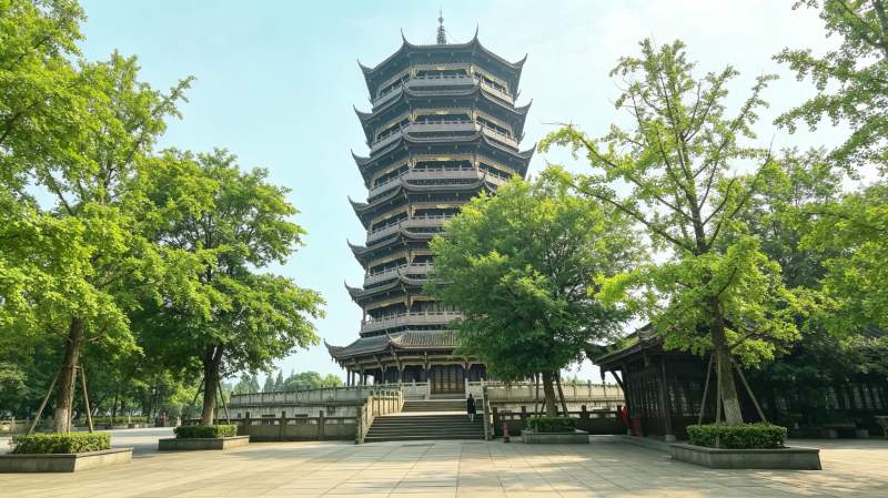 古塔绿树相映成趣  崇州八角古塔图片