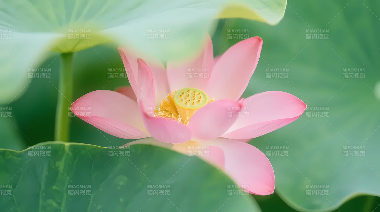 粉莲绽放 绿叶相衬图片