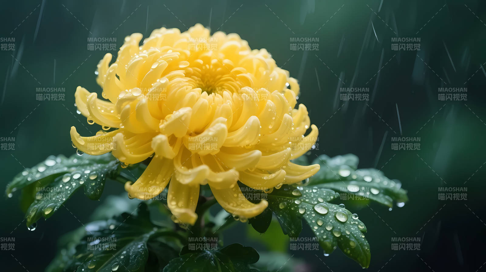 雨中黄菊 水珠晶莹图片