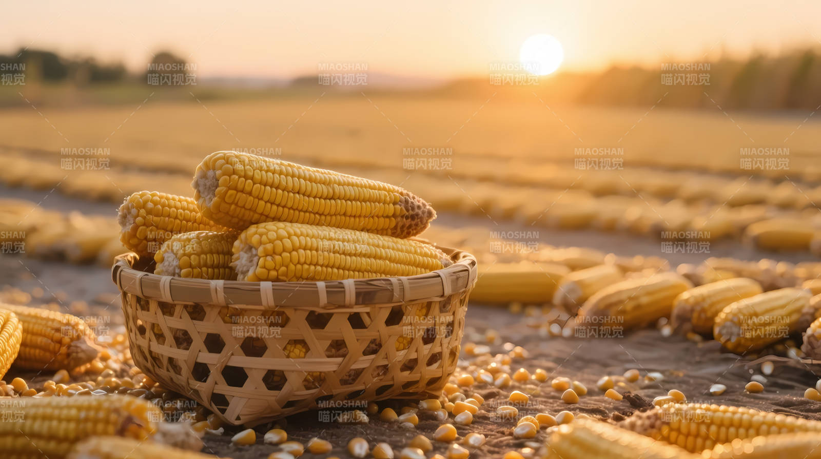 夕阳下的玉米丰收篮图片