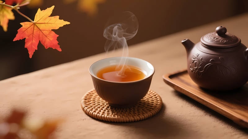 秋叶伴茶香 暖意满杯间图片