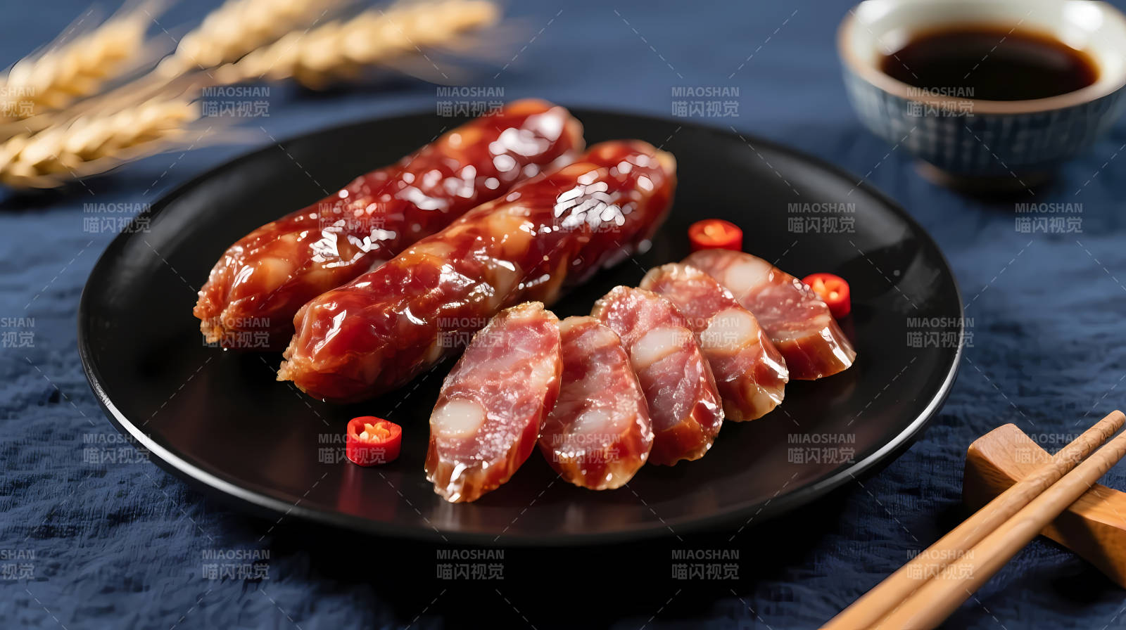 广式腊肠配酱油 香糯诱人图片