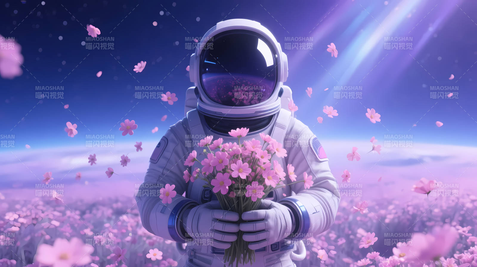 宇航员捧花 星空下的浪漫图片