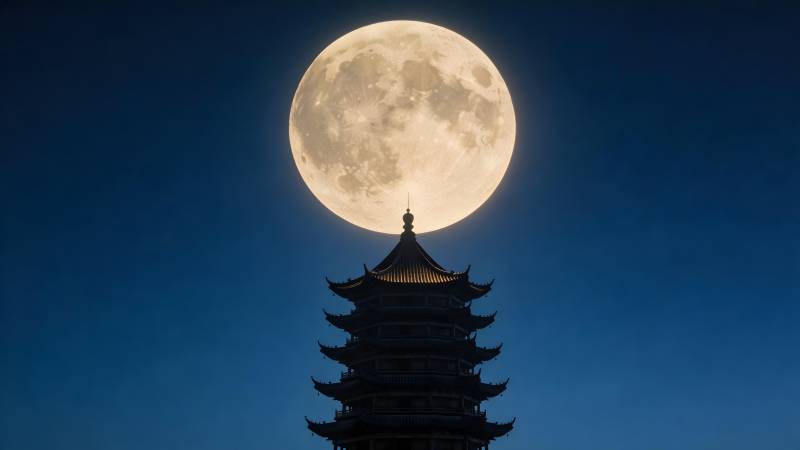 月照古塔 夜静如水图片