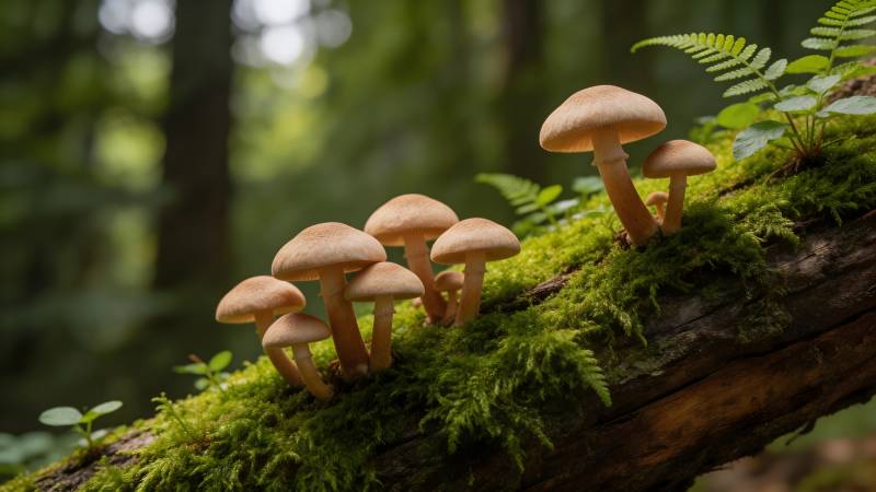 苔上小菇 林间静谧生图片