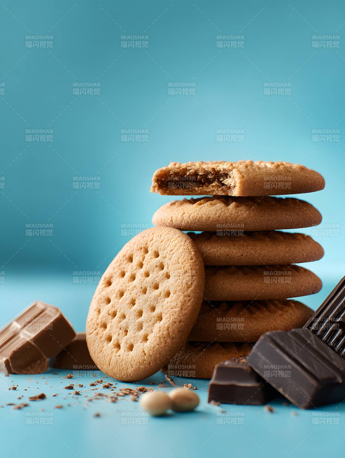 巧克力夹心饼干堆叠特写图片