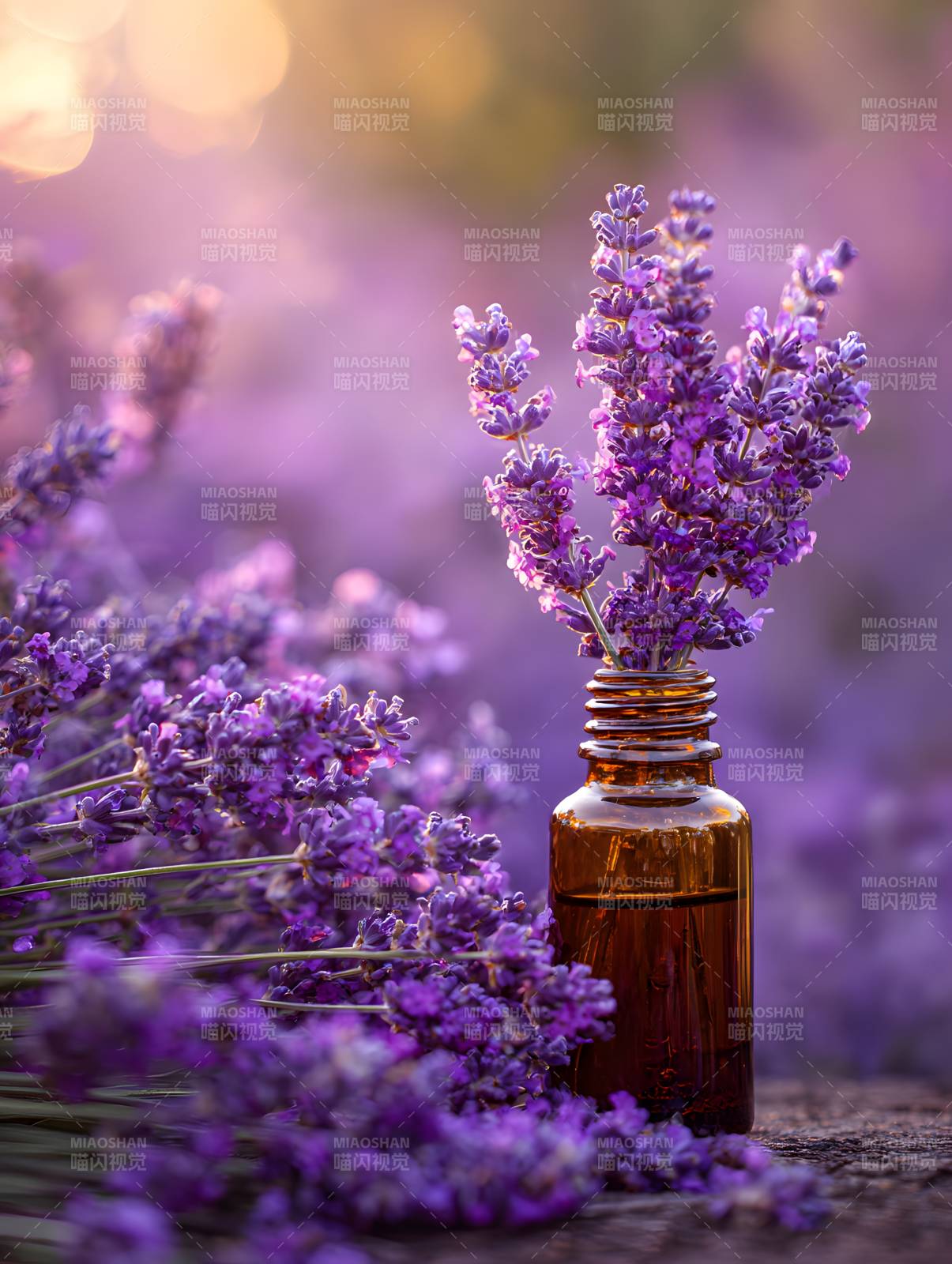 薰衣草精油瓶 紫色梦幻景图片