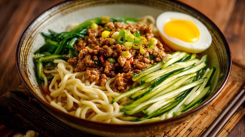 肉酱凉面配溏心蛋图片