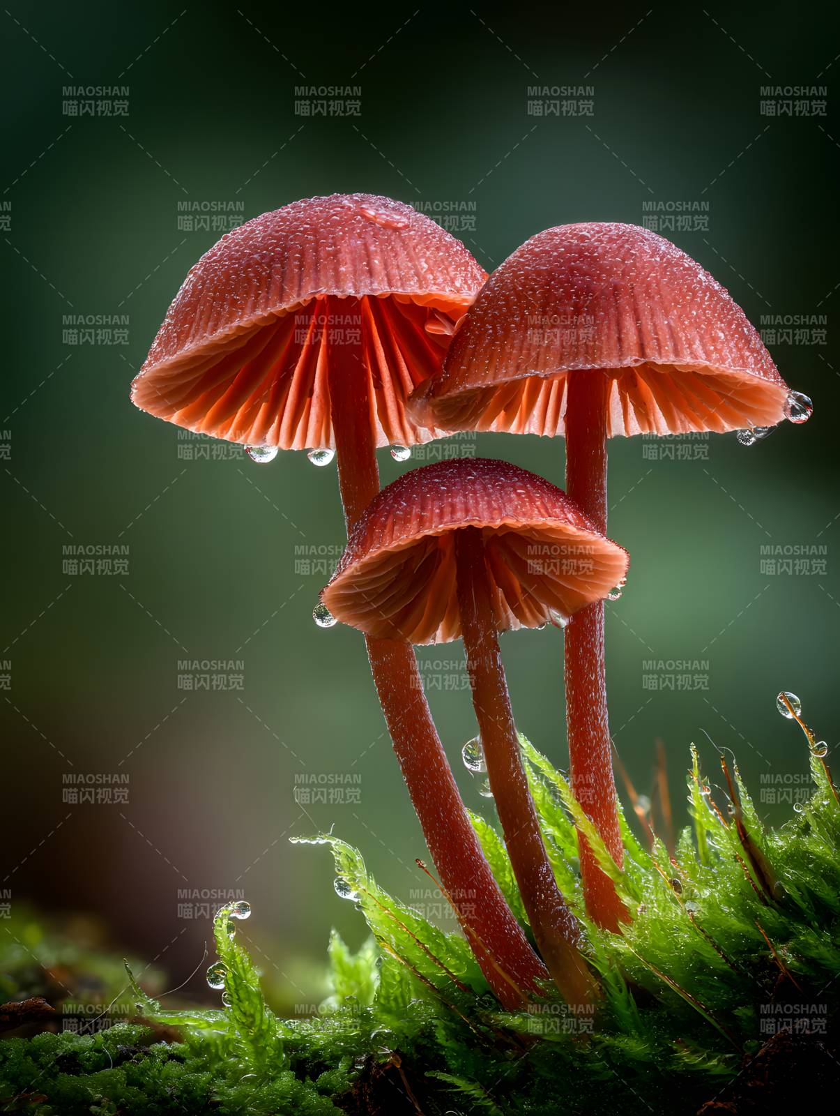 雨后红菇 露珠点缀苔藓间图片