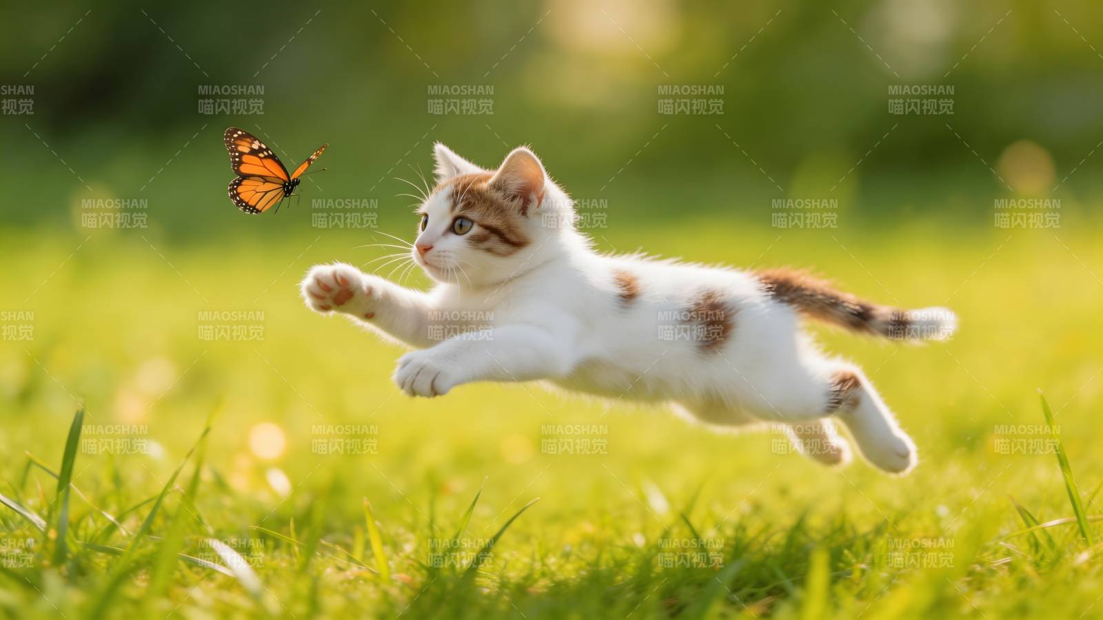 小猫扑蝶 春日灵动瞬间图片