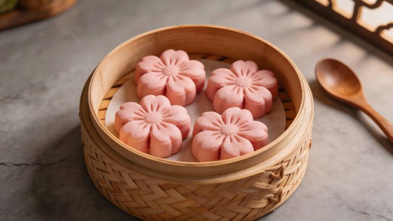 竹笼粉花糕 雅致中式点心图片
