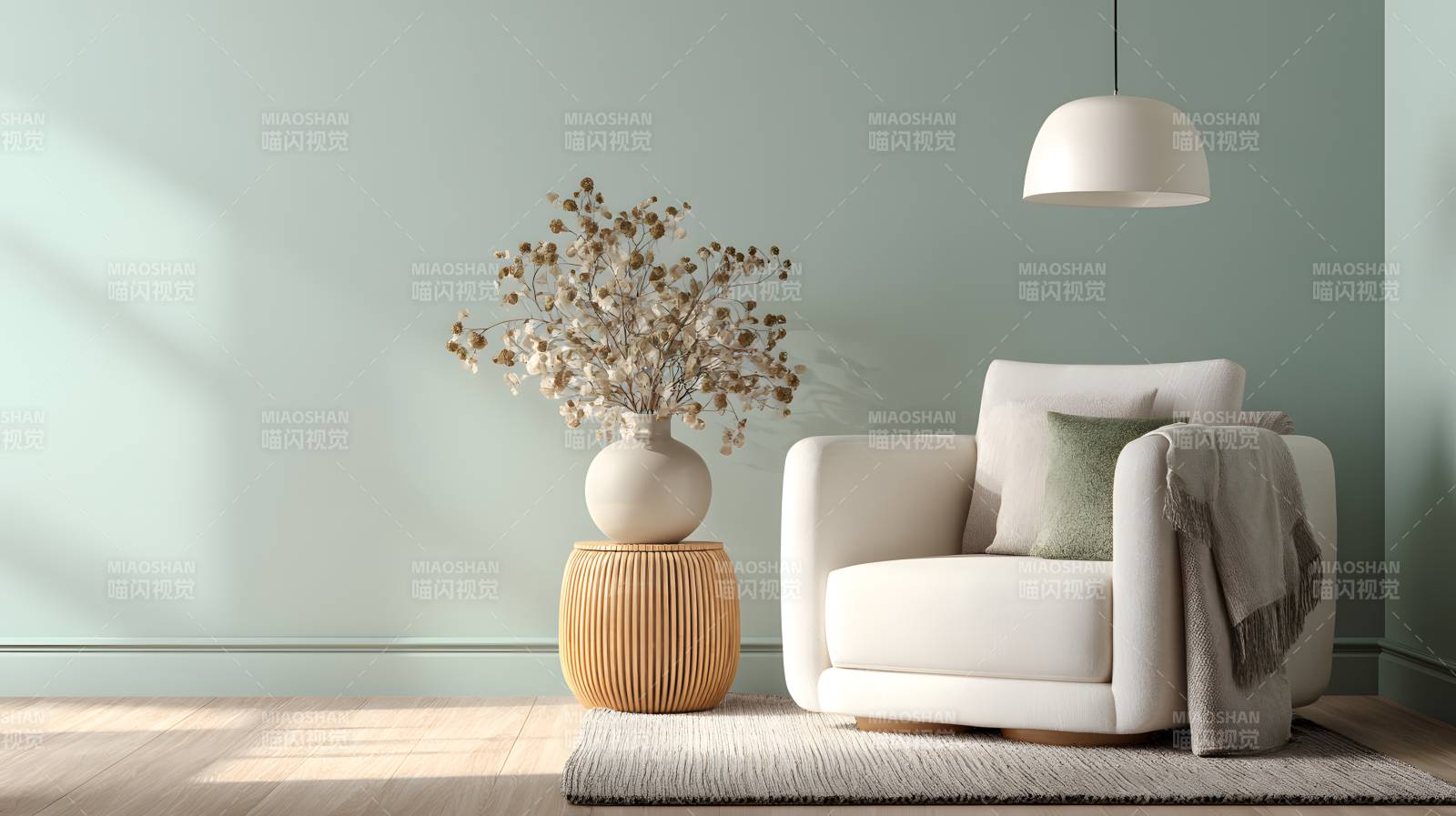 静谧角落 柔光沙发与干花图片