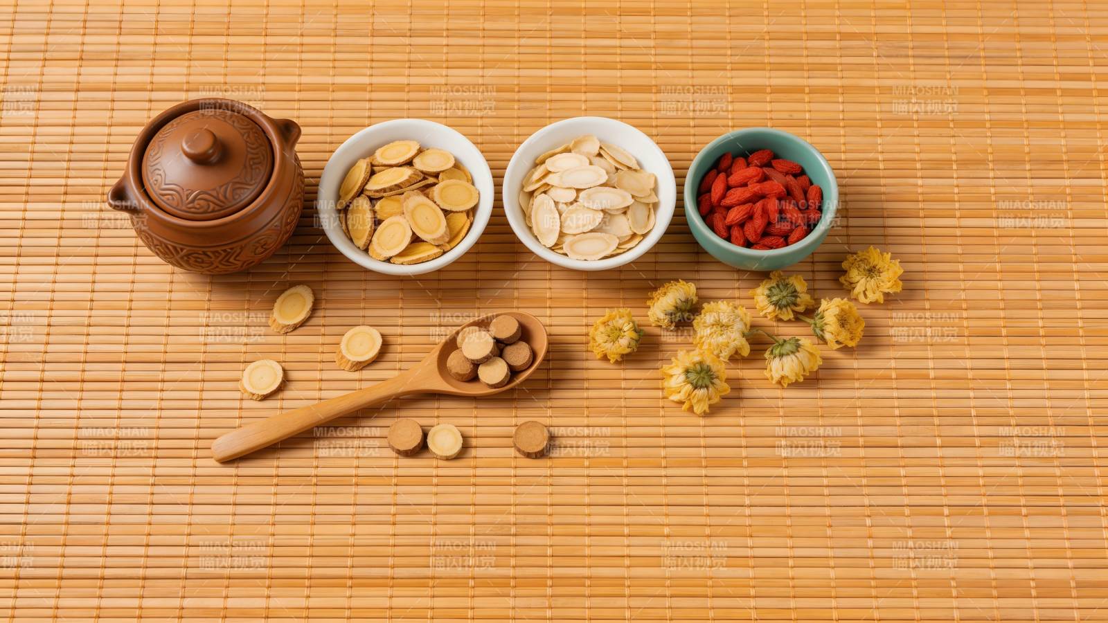 中药养生茶原料摆盘图图片