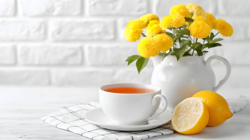 柠檬茶配黄菊 清新午后时光图片