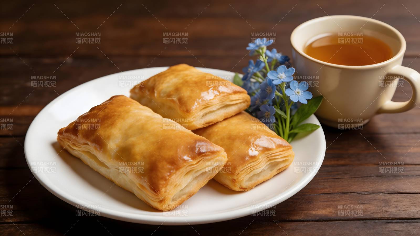 酥皮点心配茶 花香伴暖饮图片