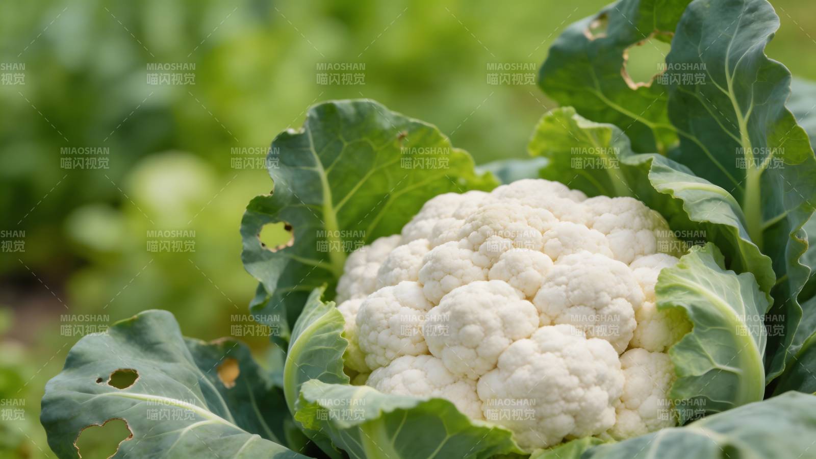 新鲜花椰菜 绿叶环绕白嫩头图片