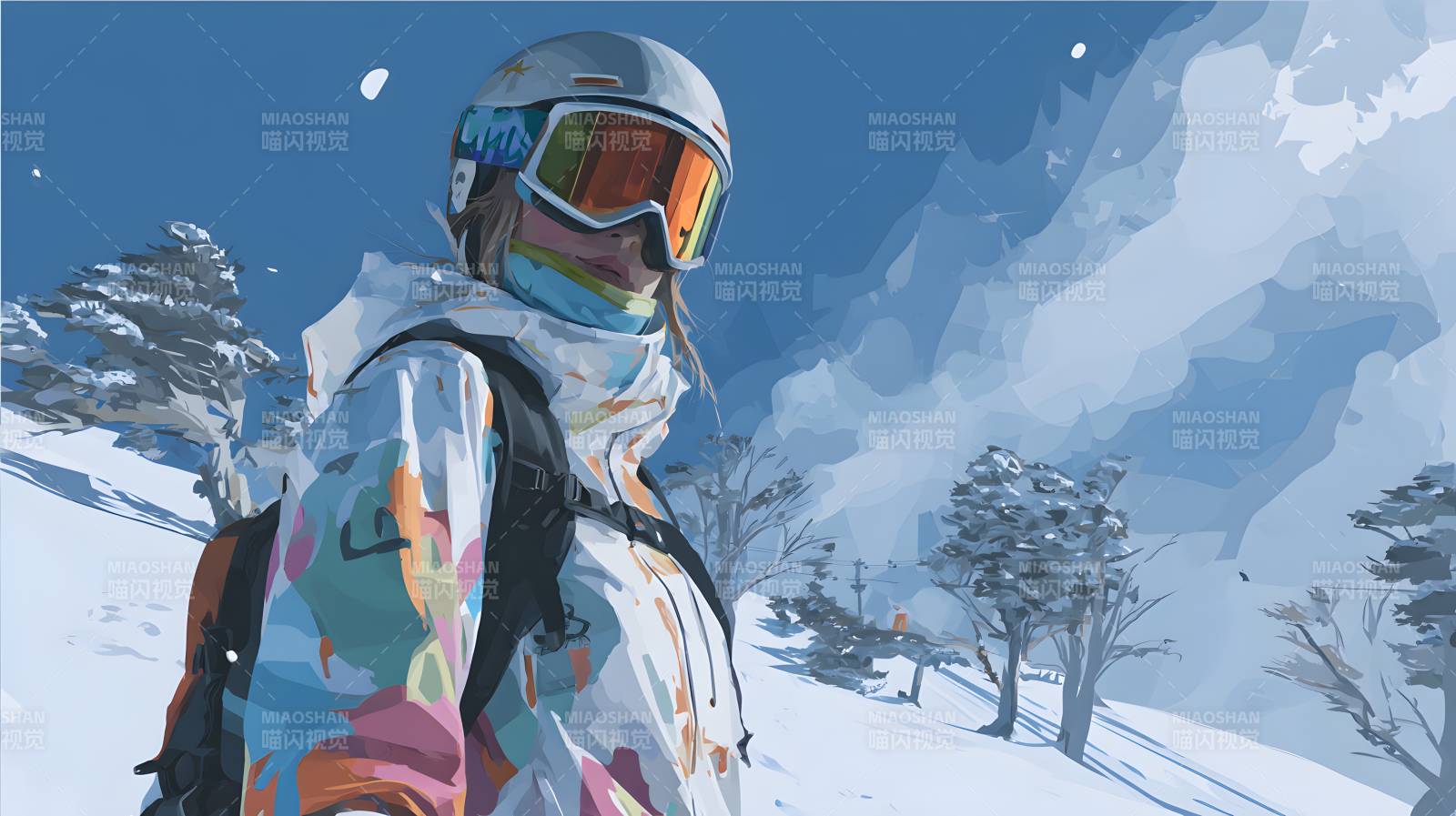 雪坡上的彩色滑雪者图片